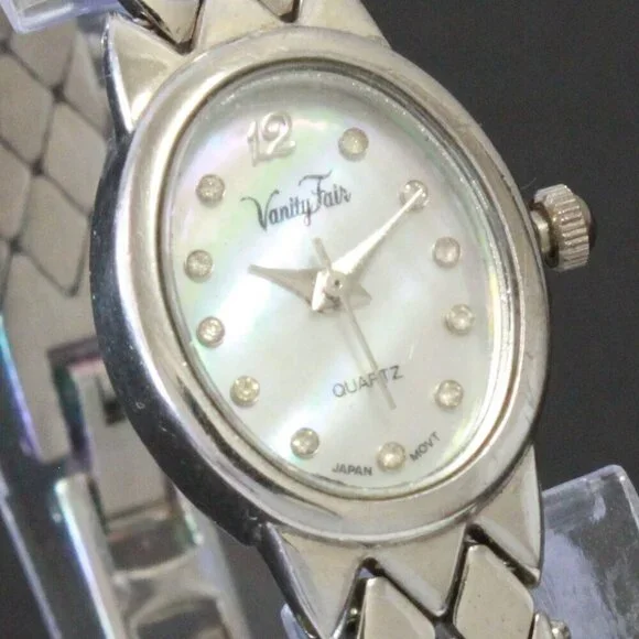 Vintage Ladies Vanity Fair Quartz Watch Mother Of Pearl Dial Stainless Bracelet